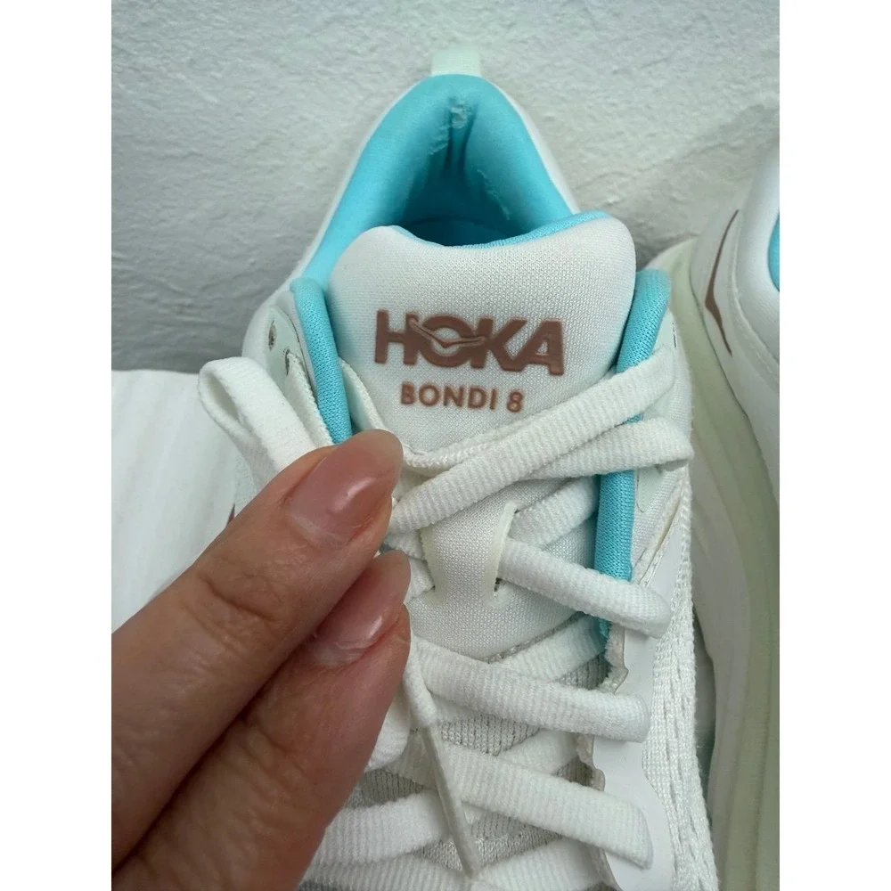 HOKA Bondi 8 Women's Running Shoes White Blue Cushioned Sneakers Size 7B